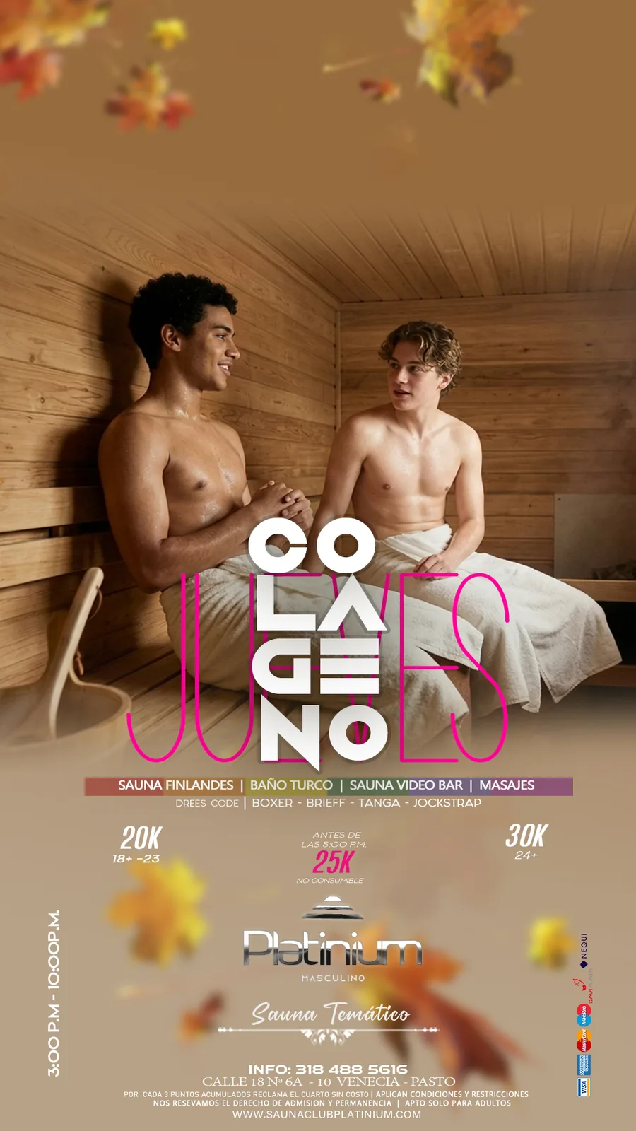 Afiche Colágeno jueves de Platinum Sauna Club