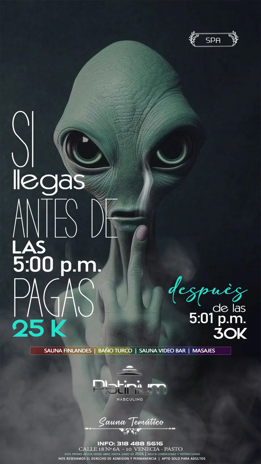 Afiche de promo antes de las 5 de Platinum Sauna Club